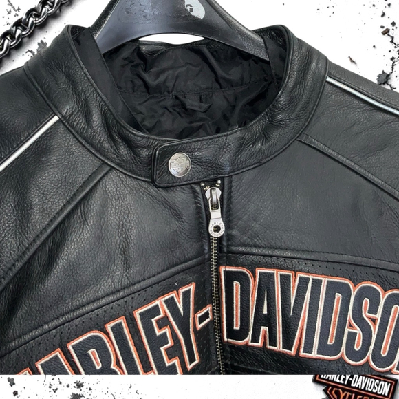 Harley Davidson Biker Leather Jacket w Zip Out Liner/Windbreaker Men 2XL - Picture 2 of 13